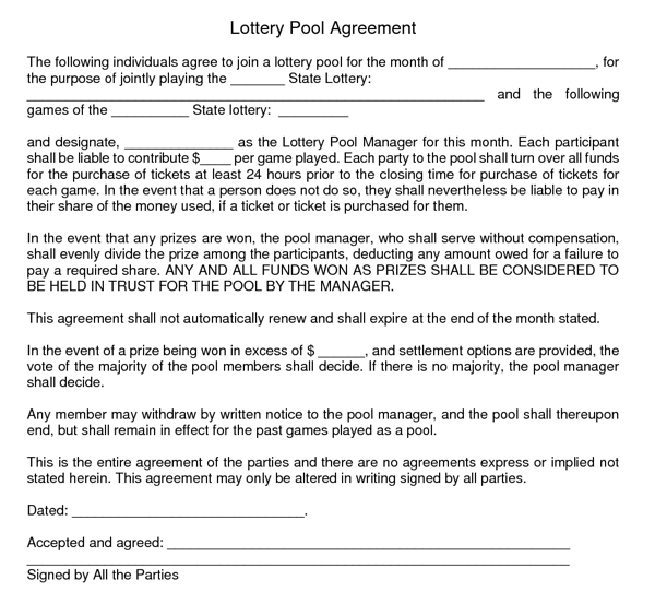 Lottery pool agreement